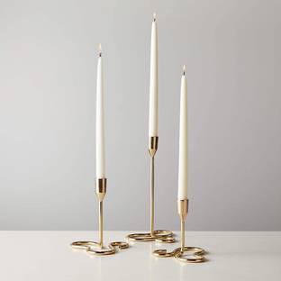 AA SONS GLOBAL EXPORTS Curve Taper Golden 1 Iron Candle Holder Set