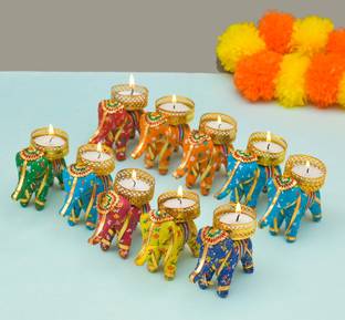 PRIDE STORE Elephant Tealight candle holder Candle Diya with 4 hour burning time tealight Plastic 10 - Cup Tealight Holder Set