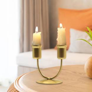 EVERYTHING EXPORTS EVE Metal Candlestick Desktop Pillar Candle Holder Gold Plated, Iron 2 - Cup Candle Holder