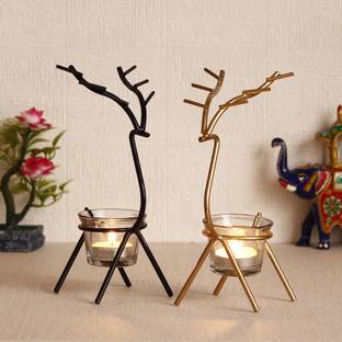 eCraftIndia Deer with Glass Iron Tealight Holder