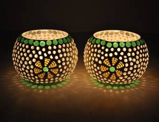 TIED RIBBONS Glass Tea Light Candle Holder for Home Decoration Diwali Pooja Dining Table Glass 2 - Cup Tealight Holder Set