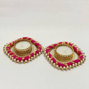 VinshBond Decorative Diya Tealight Candle Holder/Diwali Diya for Home Decoration (Pcs -02) Iron Tealight Holder