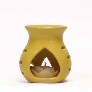 DIYARA Best Quality Oil Burner with one Tea Candle Aroma Burner Coming with 1 pcs Free Candles, Oil Diffuser/Camphor Burner Aroma Burner Clay Lamp(Red) Ceramic 1 - Cup Tealight Holder