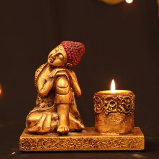 Shine Home Decor 6 INCH Lord Buddha Relaxing Tealight Stand For Living room Bed room Polyresin 1 - Cup Tealight Holder
