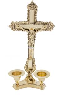 MOZO HUB Brass Golden Cross Candle Stand of 20 cm Brass Candle Holder