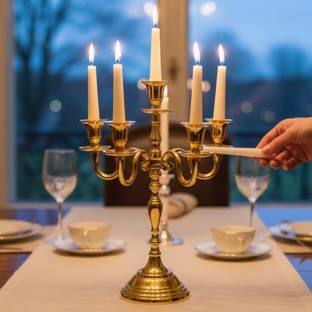 MIRGAANZ 5-Arm Golden Metal Candelabra Aluminium 5 - Cup Candle Holder