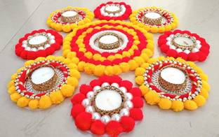 CTW Diwali Decorative Rangoli tealight set Diya set for Ganpati Pooja /diwali Wool 9 - Cup Candle Holder Set