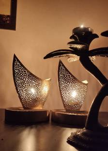 amishi blissful decor Exclusive Metallic Cutwork Boat Shape Votive Tealight Holder Home Decor Set of 2 Iron Tealight Holder Set