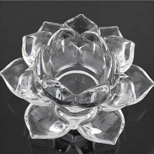बेलवीन Fancy Crystal Glass Lotus Candle Holder काँच कैंडल होल्डर