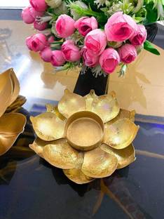 Gyanoday Creations Brass T Lights Candle Holders Lotus Design Tealight Candle Holder Diwali tealight Candle Holder Lantern Brass 1 - Cup Tealight Holder