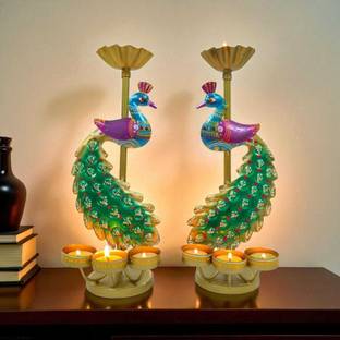 Shree Krishna Gifts And Decor Peacock Tea-Light Holder Pair Iron 4, 4 - Cup Tealight Holder Set