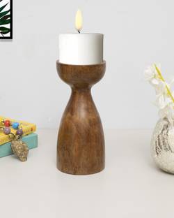Flipkart SmartBuy Wooden Pillar Candle Stand, Hand Crafted Walnut Cubist Small Wooden 1 - Cup Candle Holder