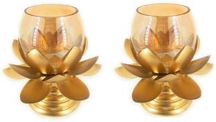 Option Gallery Cracked Lotus Candle Holder Pack of 2 Brass, Glass 1 - Cup Candle Holder