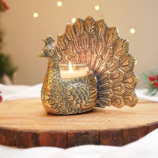 BEHOMA Metal Dancing Peacock Vastu Figurine for Good Luck with Scented Votive Aluminium 1 - Cup Candle Holder