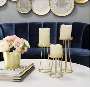 WESTON CHOICE Metal Candle Holders with Gold Color for Home Decor [Set of 3- 10x8x6 inch] Iron 3 - Cup Candle Holder Set