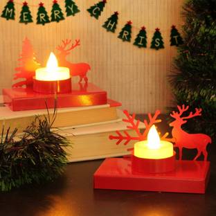 TIED RIBBONS Reindeer Christmas Tealight Candle Holder for Home Christmas Decoration Iron Tealight Holder Set