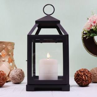 Hosley Glass Iron Hanging Lantern with One Pillar Perfect for Home Decor Iron Tealight Holder