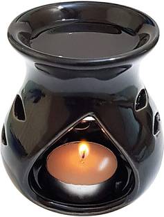 THE PINK KNOT Ceramic Clay Candle Operated Aroma Burner (BLACK; 9 Cm) Ceramic Tealight Holder