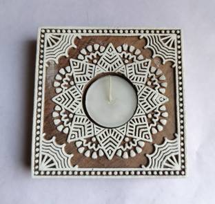 As Woodenblock square Design Block Decorative HandMade Tea Light Diwali Decoration Wooden 1 - Cup Candle Holder Set