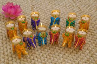 Superior craft Rajasthani Elephant Tealight Candle| Hathi T-Light Candle Holder|Puppet Tealight Plastic Tealight Holder