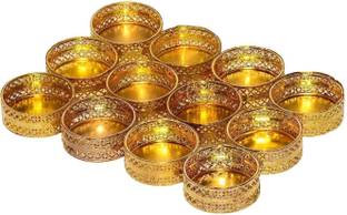 Maahal Maahal™ Set of 24 Golden Small Tea Light Holder/Candle Holder for Diwali Iron 83 - Cup Tealight Holder Set