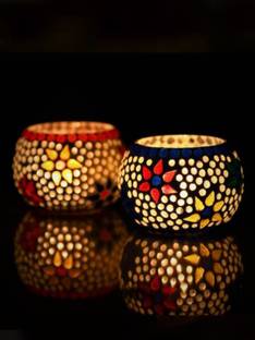 Flipkart SmartBuy Set of 2 Mosaic Glass Decorative Tea Light Holder Glass Tealight Holder Set