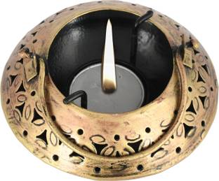 Craftam Degchi Style Dhoop and Tealight Candle Holder Incense Burner Holder Iron Tealight Holder Set