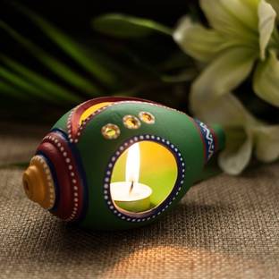 ExclusiveLane "Shankh Shaped" Hand Painted Tea Light Antique Candle Stand Cup Holders Terracotta 1 - Cup Tealight Holder