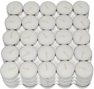 eCraftIndia Set Of 50 Pure Wax Unscented White Tea Light Candles Aluminium Tealight Holder