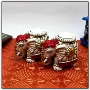 Diwamjewels Luxury Illumination: Artisan White Elephant Tealight Set for Stylish Home Decor Resin 2 - Cup Candle Holder