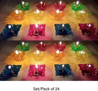 Citymegastore Citymegstore Reflected Shadow Floating Transparent Diwali Diya Set Lantern Candle Panti Oil Lamps for Diwali Puja Pooja Room Decoration Item Gift Plastic Diya Multi Design Shape Indoor Outdoor Plastic 12 - Cup Candle Holder Set