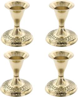 KAPER Brass Candle Stand for Home Decor, Church Candle Holders, Dining Table Tealights Brass 4 - Cup Candle Holder Set