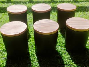 Naum enterprises Naum Candle Making Jar 6 Pack Black Matte Finish with Wooden lid Empty Jar Glass Candle Holder