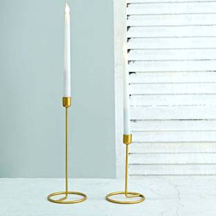 bhhandicrafts ( Pack Of 2 ) Golden Iron Tealight Candle Holder Stand Diwali Table Candle Items Iron 2 - Cup Candle Holder Set