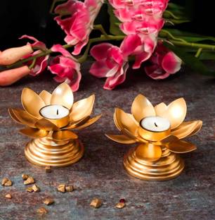 Brand Retail Modern metal lotus candle tea light holder Iron 2 - Cup Tealight Holder Set
