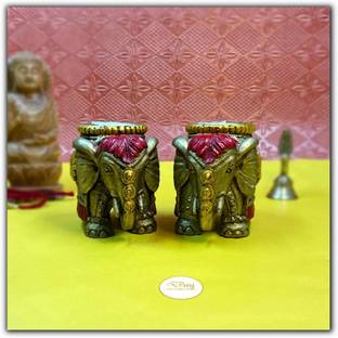 Diwamjewels GOLD ELEPHANT TEALIGHT PAIR (UUZ) Resin 2 - Cup Candle Holder