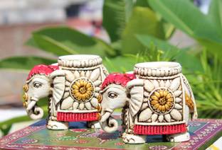 Antiques Nirmala Elephant Candle T-Light Holder Resin 2 - Cup Tealight Holder