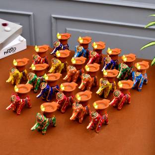 PRIDE STORE Elephant Tealight Candle Diya with Led sensor Diyas are Lighted from LED & WATER Plastic 20 - Cup Tealight Holder Set