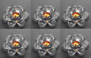 IndusBay Decoration Crystal Glass Lotus Tealight Diya Candle Stand for Diwali Room Decor Glass Tealight Holder