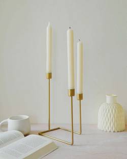 AA SONS GLOBAL EXORTS Decortive Golden Stem 3 Iron Candle Holder Set