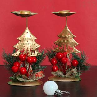 TIED RIBBONS Christmas Metal X-Mas Table Tealight Bronze Candle Holder Set
