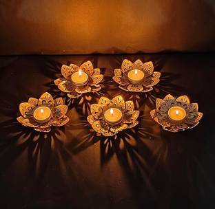 alwadi handicarfts Antique Gold Lotus Tealight Candle Holder Set of 5 Iron 5 - Cup Candle Holder Set