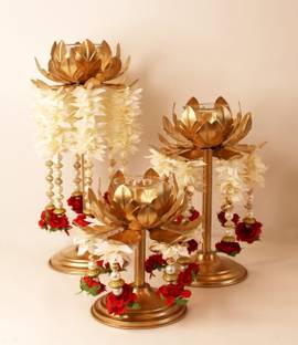 ईस्येरा Decor Golden New Desing Lotus Flower Shape Tea Light Holder Stands Set of 3 लोहा 3 - कप टीलाइट होल्डर सेट