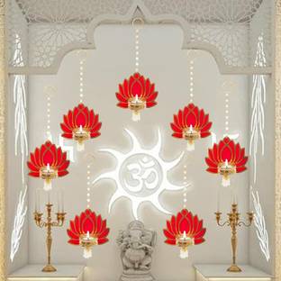SEANKRAFT Traditional Handmade Terracotta Lotus Hanging Tealight Diyas for Diwali Brass 10 - Cup Candle Holder