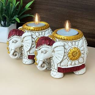 Diwam handicrafts Handcrafted elephant tealight holders Resin 2 - Cup Tealight Holder