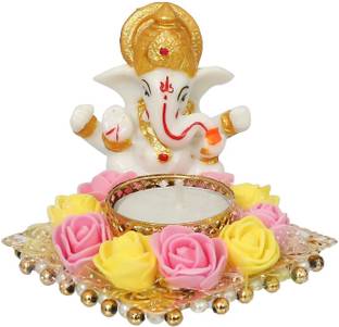 Flipkart SmartBuy Lord Ganesha Idol on Decorative Plate with Tea Light Holder Iron, Polyresin 1 - Cup Tealight Holder