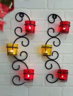 TIED RIBBONS Wall Hanging Tealight Candle Holder for Home Decor Glass 6 - Cup Tealight Holder Set