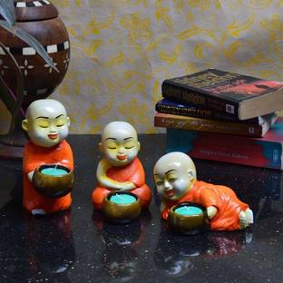 eCraftIndia 3 Monks Polyresin 3 - Cup Tealight Holder Set