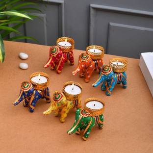 PRIDE STORE Tealight Holder, Candle Tealight, Candle Diya, Candle Stand, Candle for home Decor, Elephant Tealight Candle Holder for Home Decor Wooden 6 - Cup Tealight Holder Set