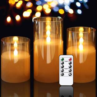 PYXBE Flameless LED Glass Pillar Candles made from Paraffin Wax Moving Flame Effect, Candle